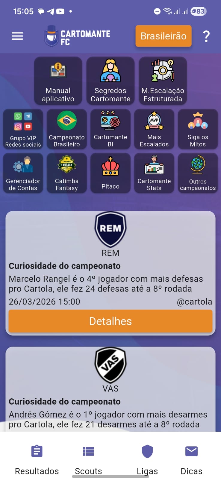 App Cartomante FC — estatísticas e análise para Cartola FC